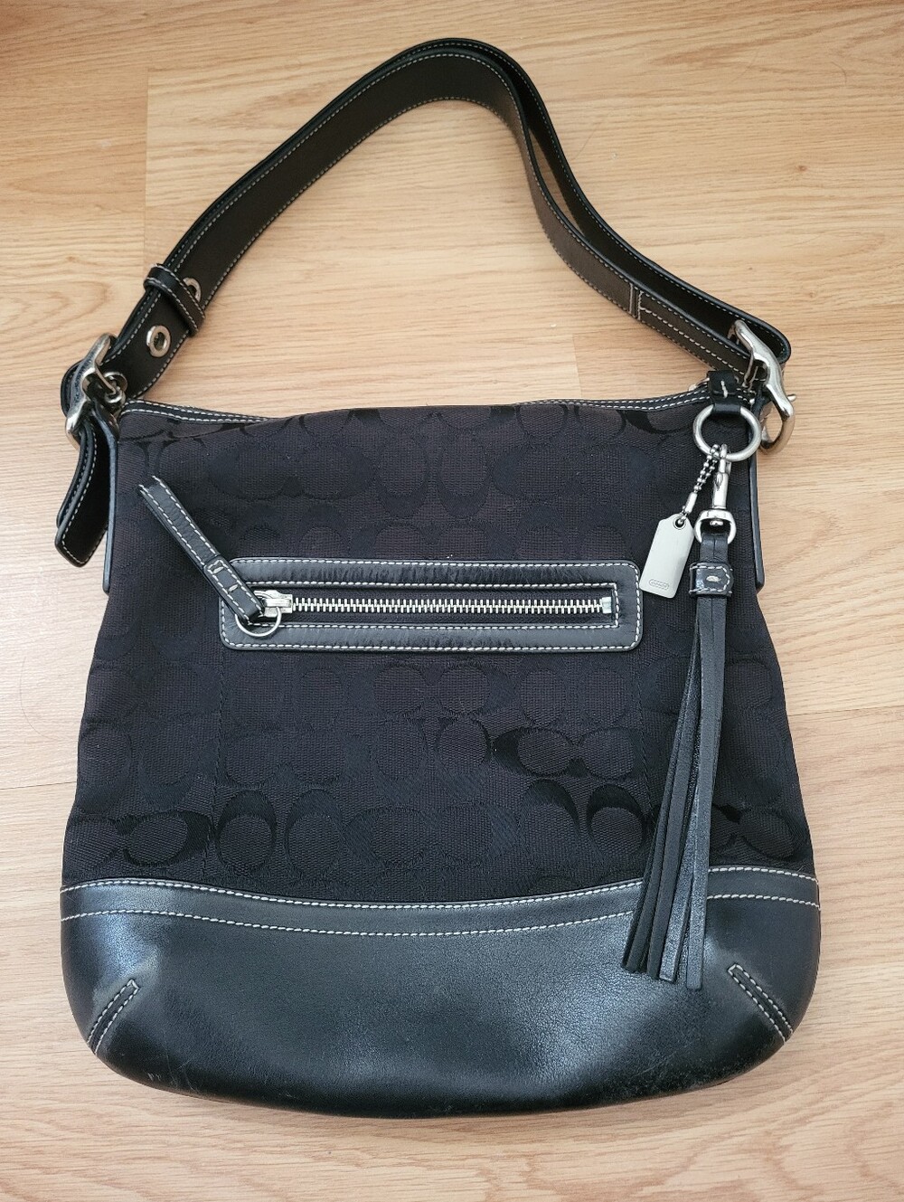 Coach Black Signature Canvas & Leather Shoulder Bag